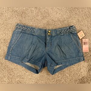 Juicy Couture denim jean braided belt shorts with buttons size 28 NWT vintage